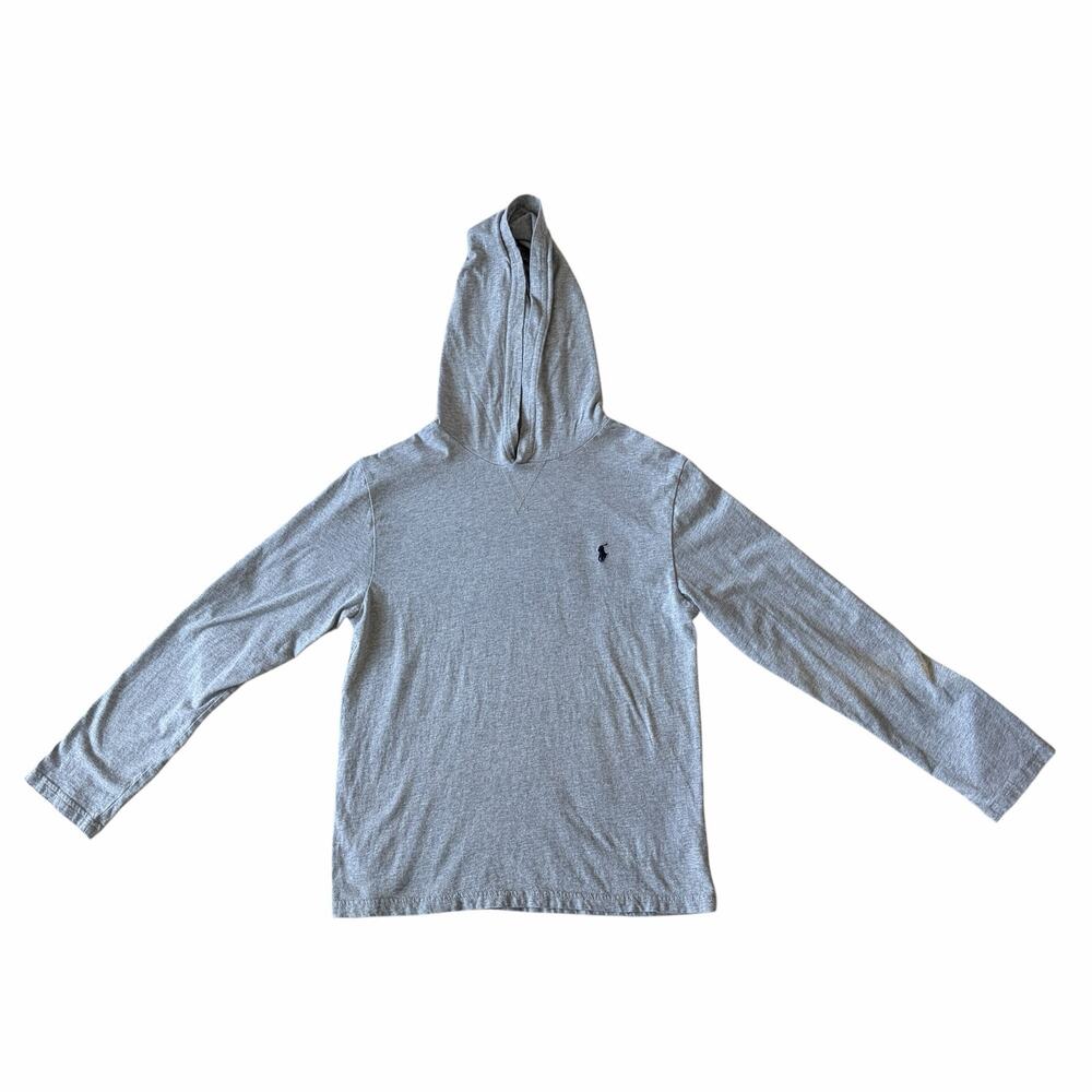 Polo Ralph Lauren Boys Gray Hoodie Size L 14-16 Cotton Long Sleeve Pony Logo